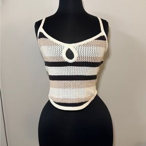 American Eagle Outfitters Cream and Brown Striped Tank Top